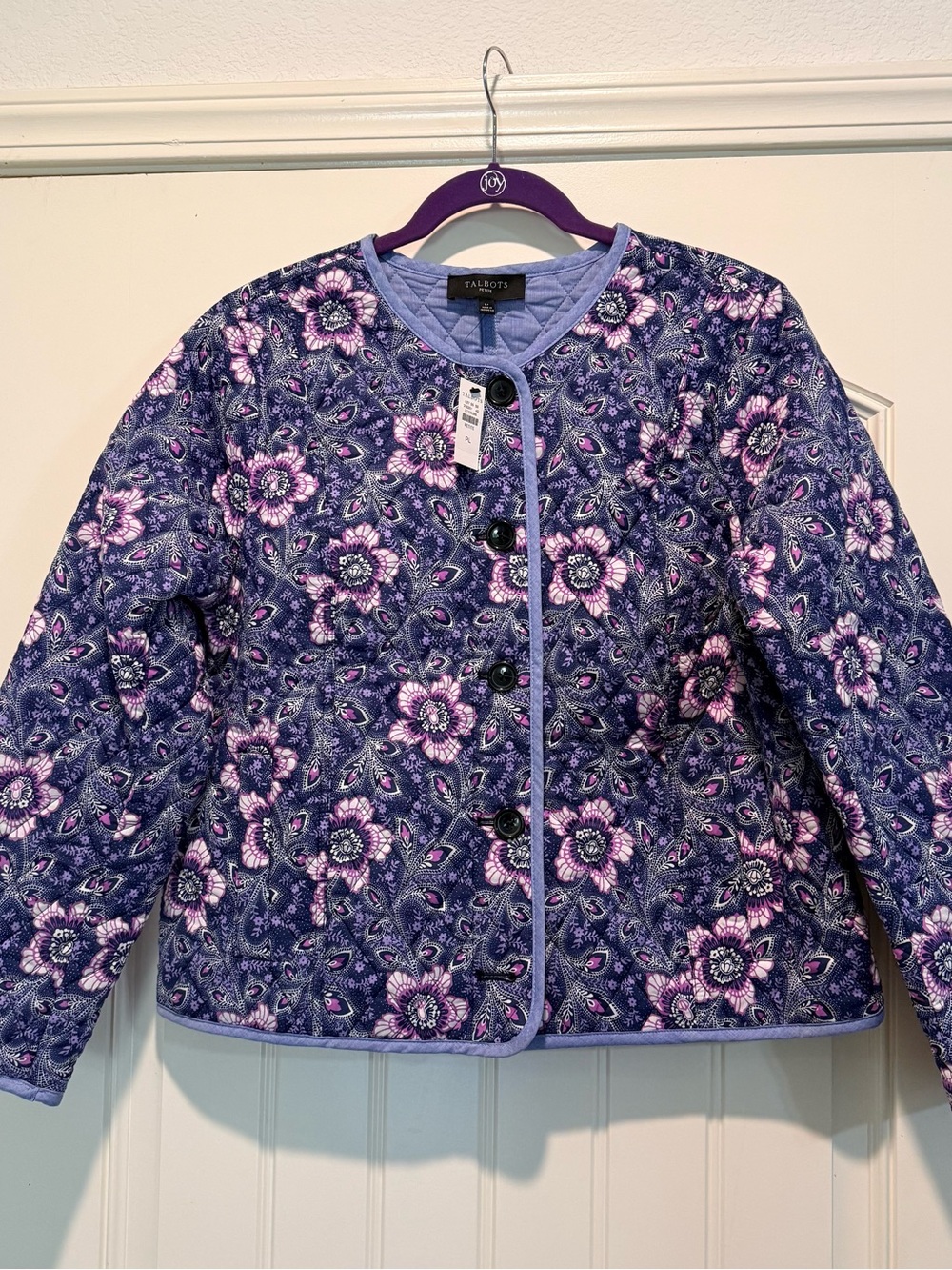 New uTalbots Navy Floral Petite Button-Up Blouse with Purple Accents